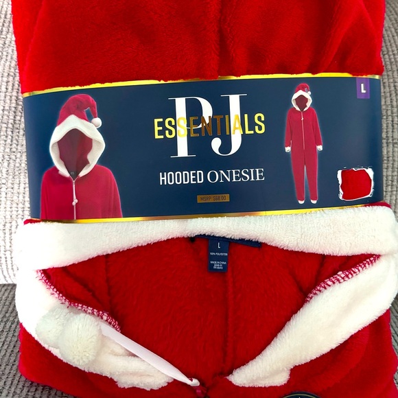 SANTA Hooded Onesie Pajama or Costume * size Large L * Red & White * Footless * - Picture 8 of 10